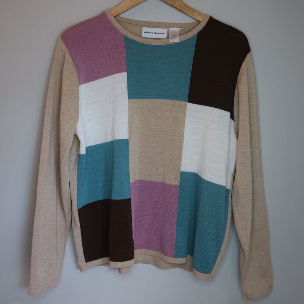 Alfred Dunner Sweater Womens L Multicolor Colorblock Crew Neck Long Sleeve